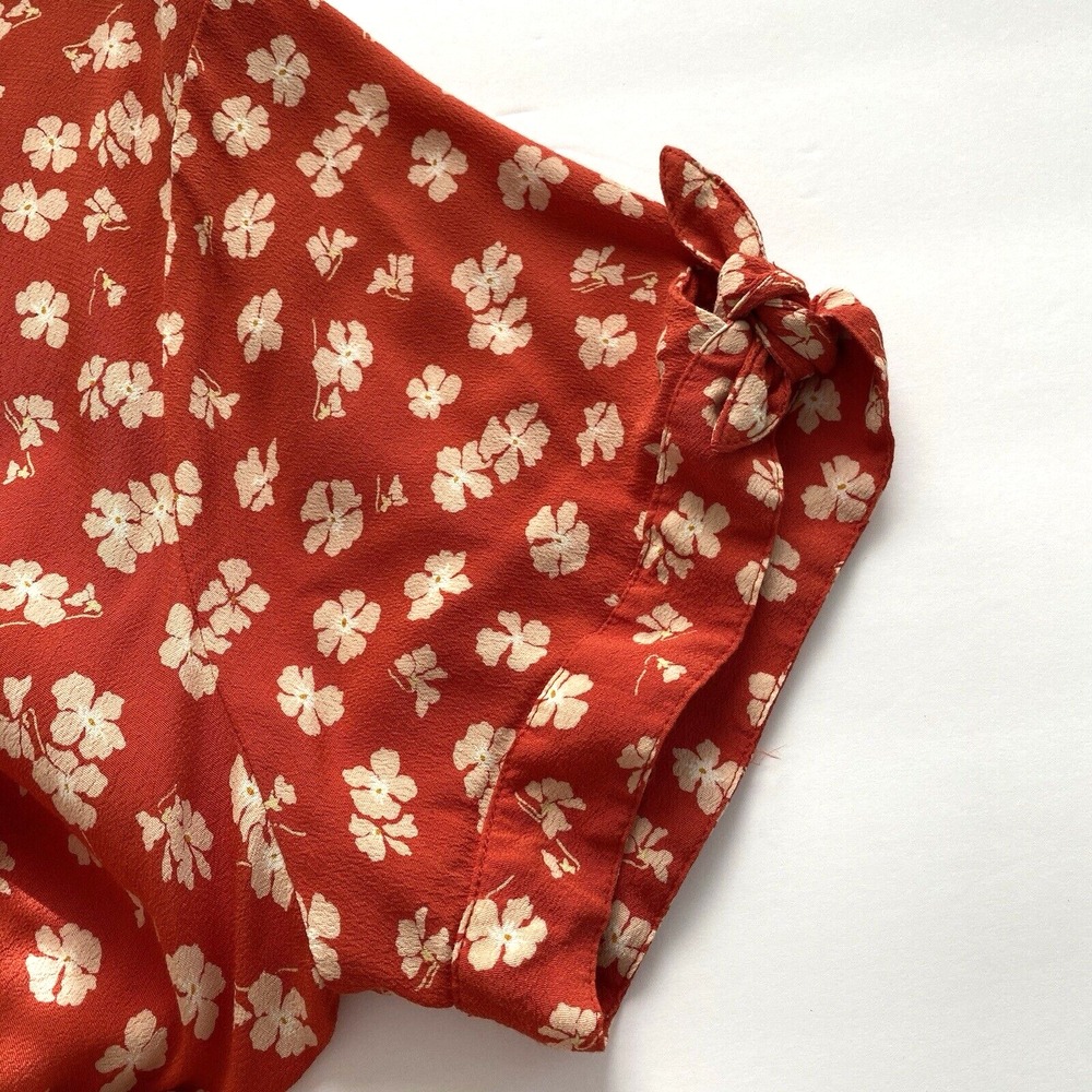 Madewell Womens Red Boho Floral Babydoll Dress Plus Size 22 Tie Sleeve Prairie - Picture 7 of 11